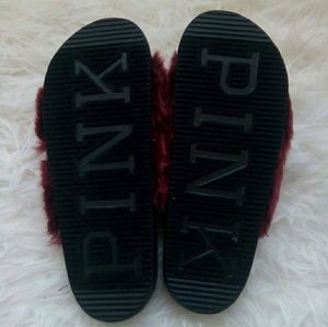 Victoria's Secret Pink Faux Fur Crisscross Slides